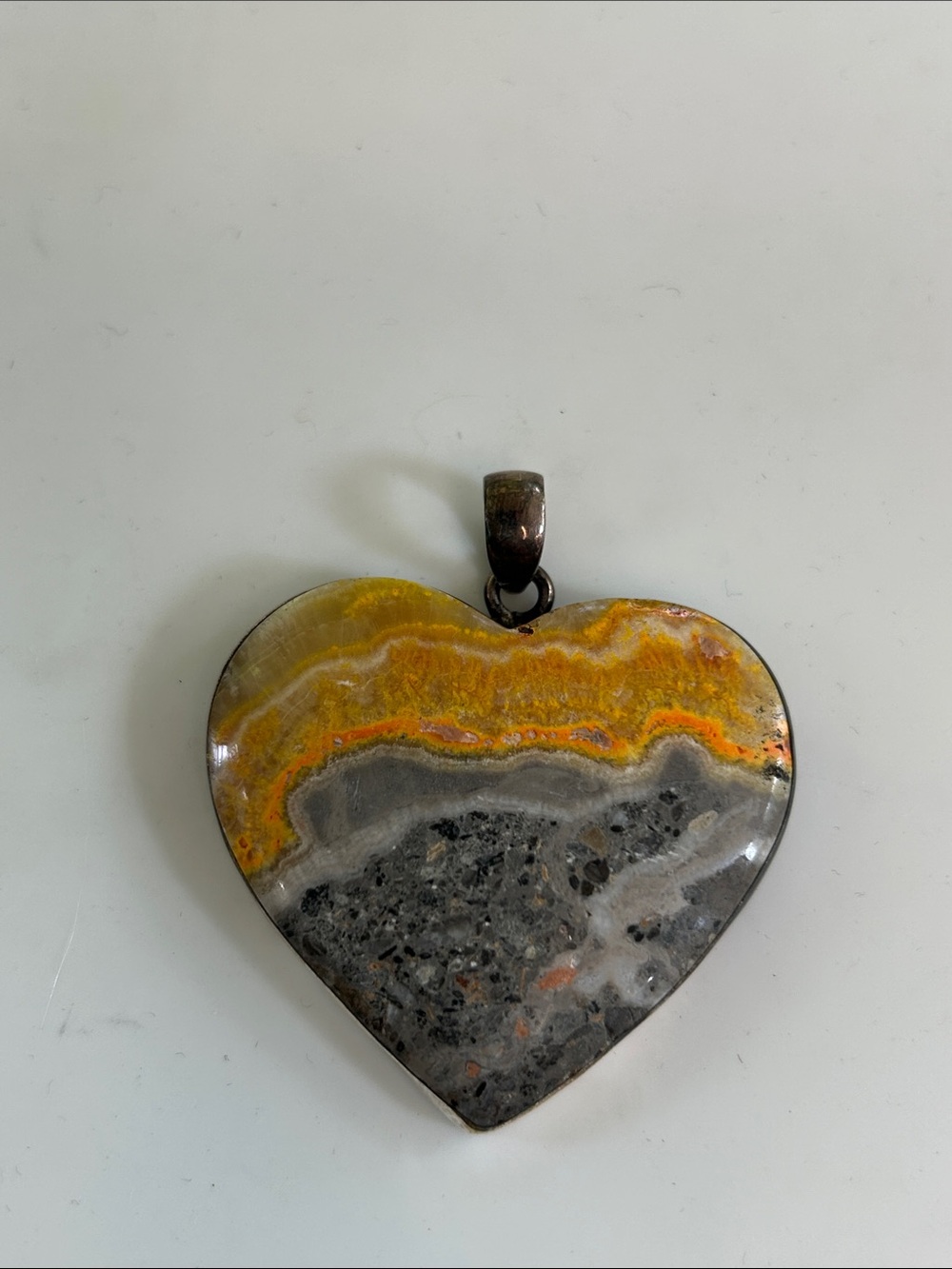 Heavy Sterling Silver Large Bumblebee Jasper Heart Pendant 24g